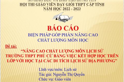 TRƯỜNG THPT PHÙ CỪ VỚI HỘI THI GIÁO VIÊN DẠY GIỎI CẤP TỈNH NĂM HỌC 2022 - 2023