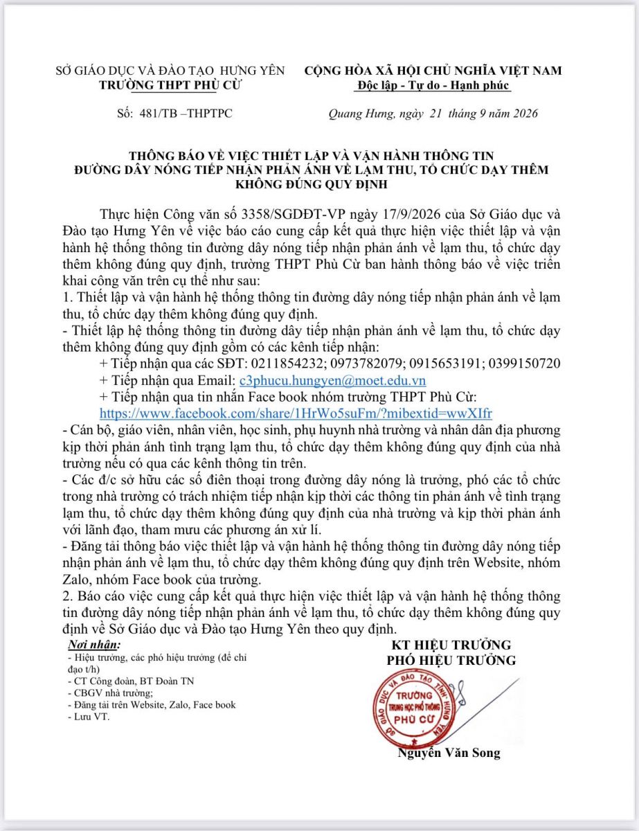 <a href='https://c3phucu.hungyen.edu.vn/tin-tuc/thong-bao-ve-viec-thiet-lap-va-van-hanh-thong-tin-duong-day-nong-tiep-nhan-phan-anh-ve-lam-thu-to-chuc-day-them-khong-dung-quy-dinh.html'>THÔNG BÁO VỀ VIỆC THIẾT LẬP VÀ VẬN HÀNH THÔNG TIN  ĐƯỜNG DÂY NÓNG TIẾP NHẬN PHẢN ÁNH VỀ LẠM THU, TỔ CHỨC DẠY THÊM KHÔNG ĐÚNG QUY ĐỊNH</a>
